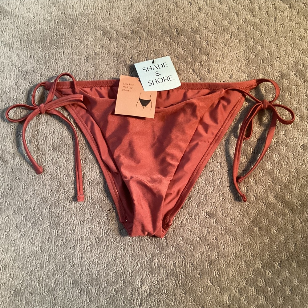 Shade & Shore 🆕 Rust-Red String Tie Bikini Bottom, Low Rise, high leg, cheeky, M